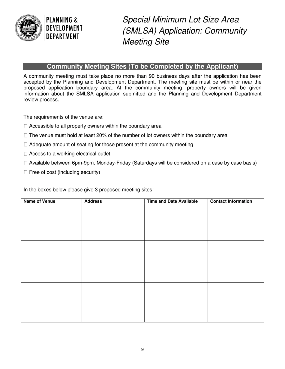 Special Minimum Lot Size Area (Smlsa) Application - City of Houston, Texas, Page 9