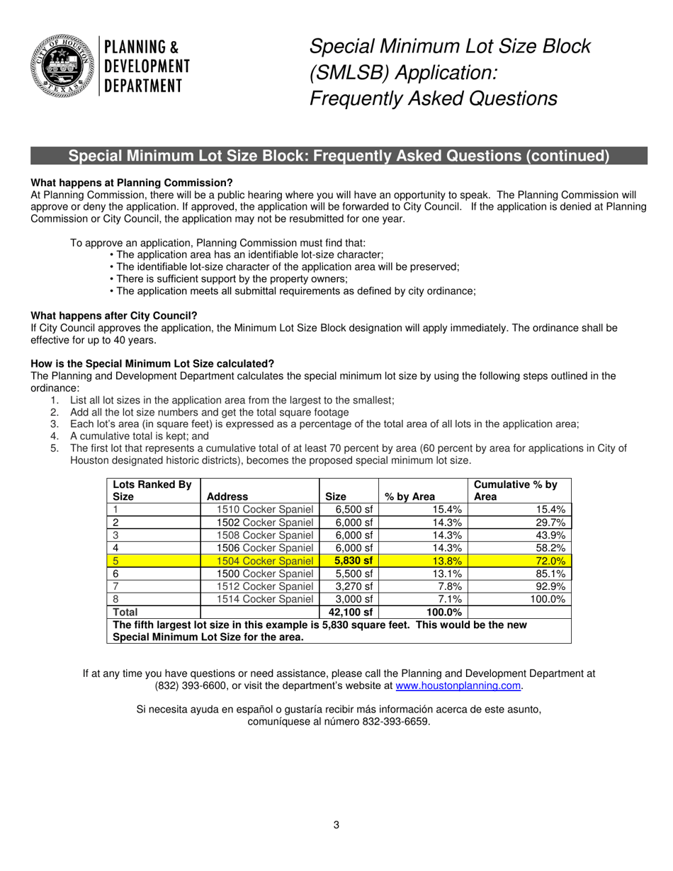 Special Minimum Lot Size Block (Smlsb) Application - City of Houston, Texas, Page 3