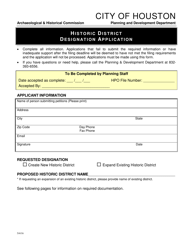 Document preview: Historic District Designation Application - City of Houston, Texas