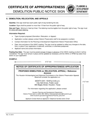 Certificate of Appropriateness Demolition Checklist - City of Houston, Texas, Page 2
