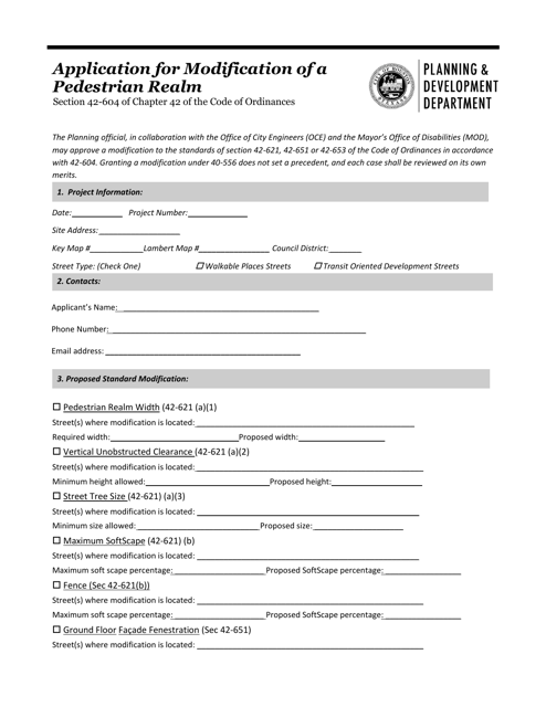 Application for Modification of a Pedestrian Realm - City of Houston, Texas Download Pdf