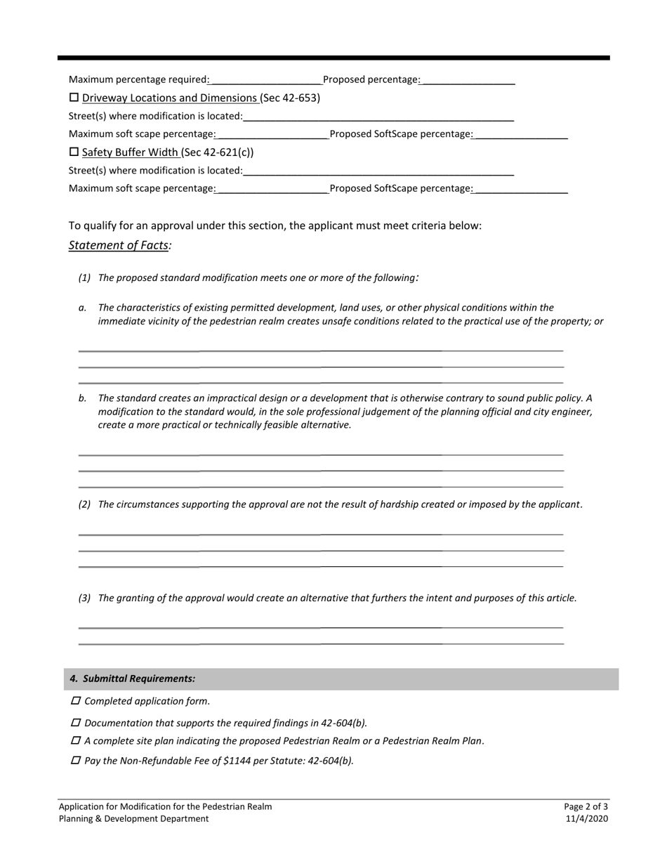 Application for Modification of a Pedestrian Realm - City of Houston, Texas, Page 2