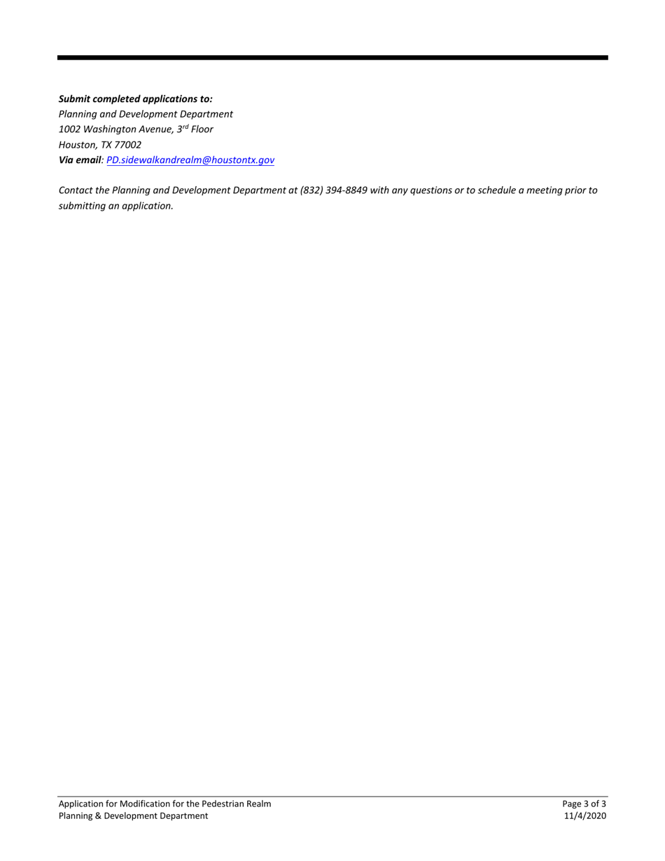 Application for Modification of a Pedestrian Realm - City of Houston, Texas, Page 3
