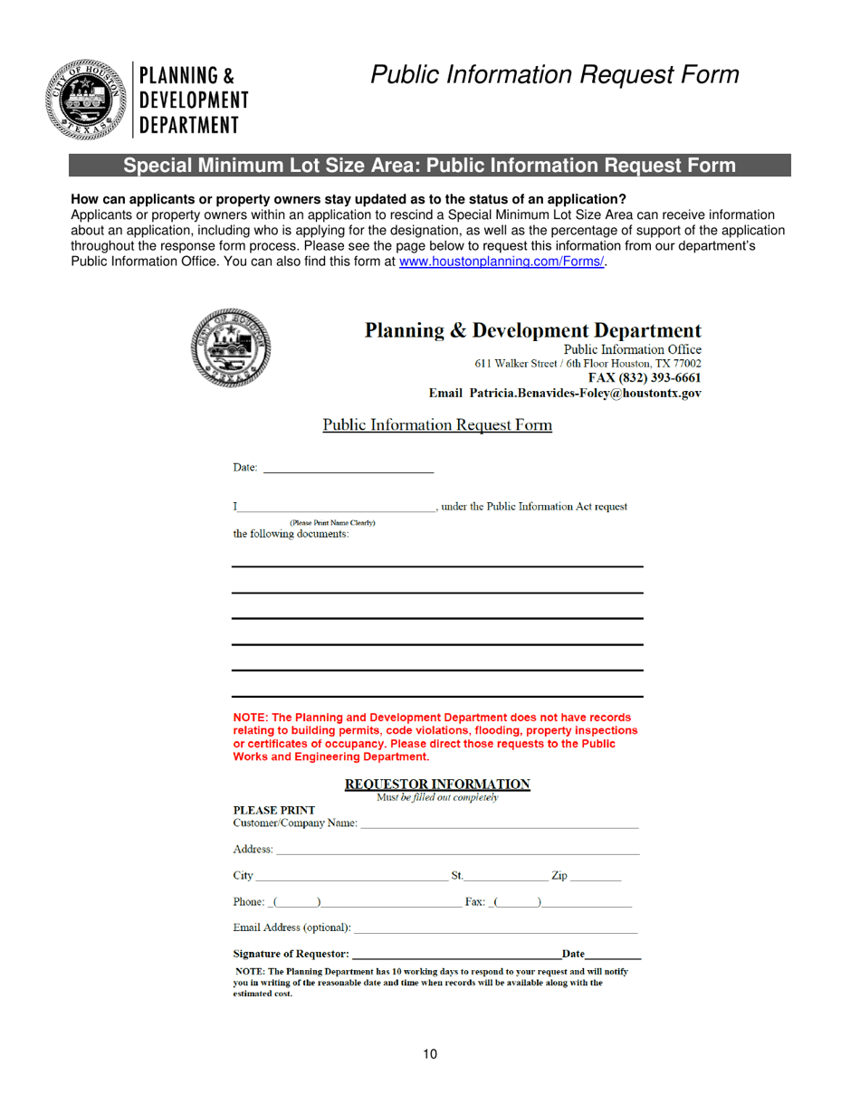 Application to Rescind Special Minimum Lot Size Area (Smlsa) - City of Houston, Texas, Page 10