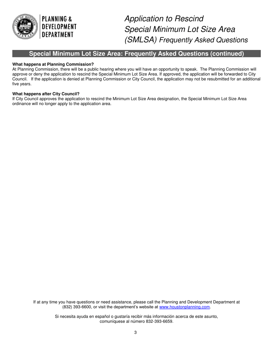 Application to Rescind Special Minimum Lot Size Area (Smlsa) - City of Houston, Texas, Page 3