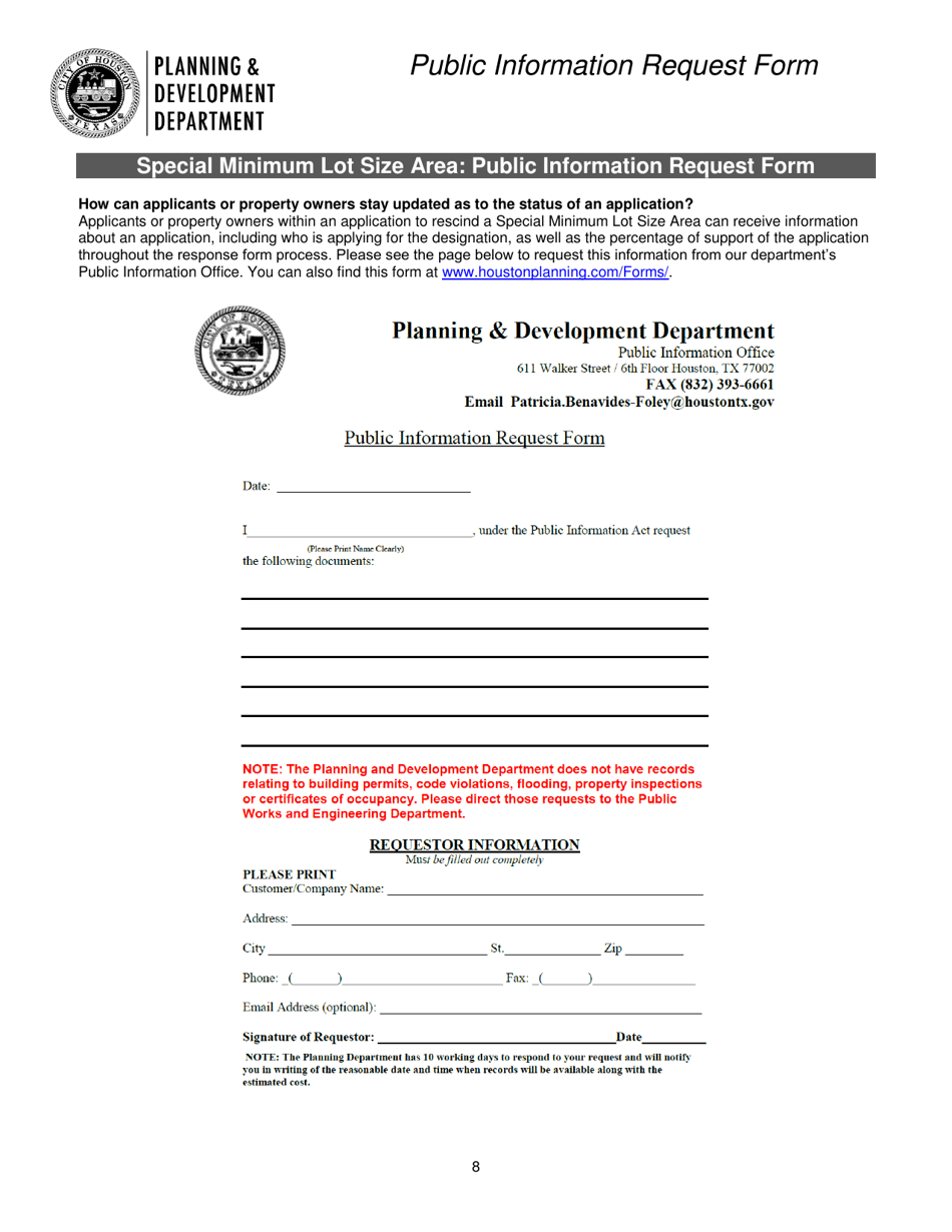 Application to Rescind Special Minimum Building Line Block (Smblb) - City of Houston, Texas, Page 8