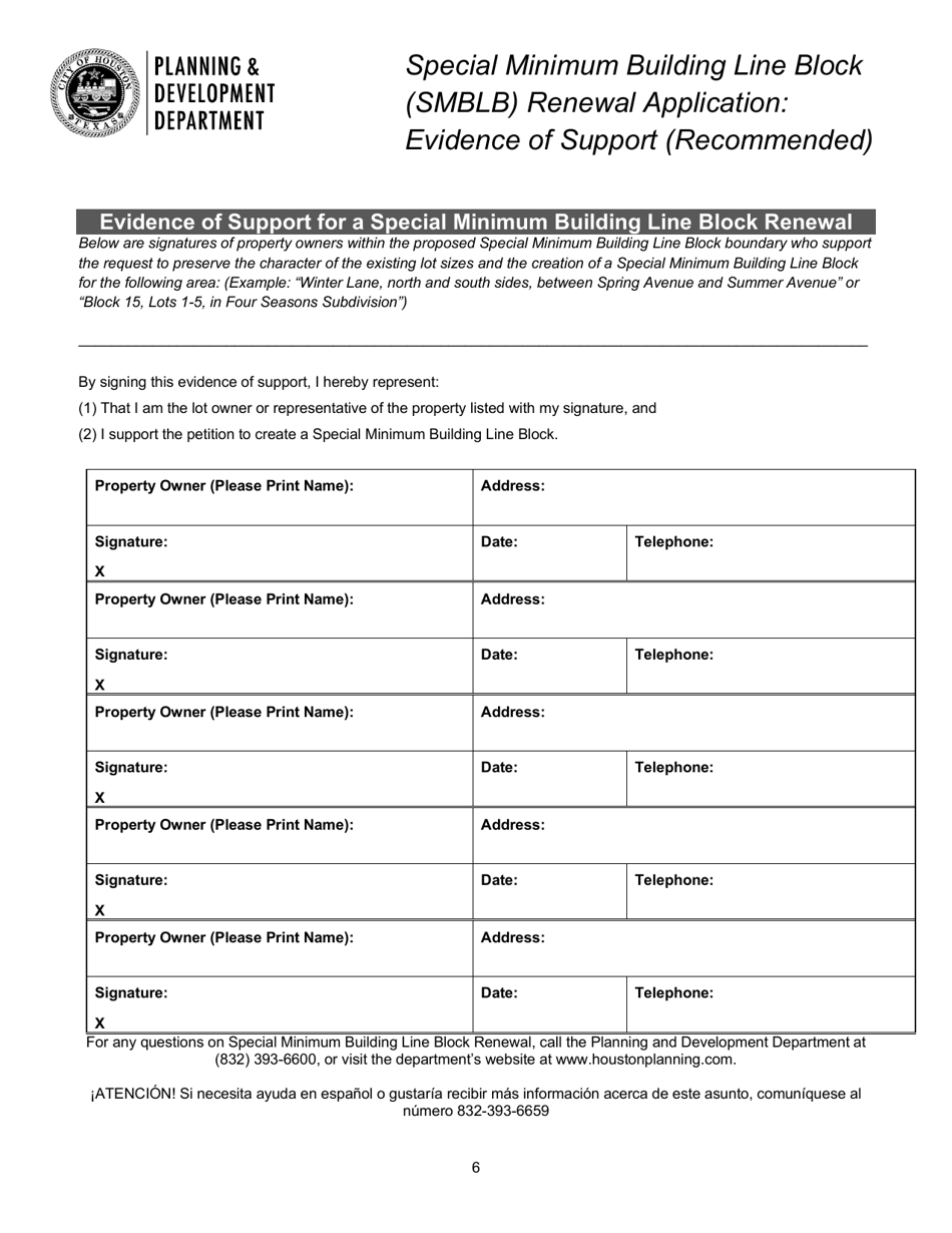 Special Minimum Lot Size Block (Smlsb) Renewal Application - City of Houston, Texas, Page 6