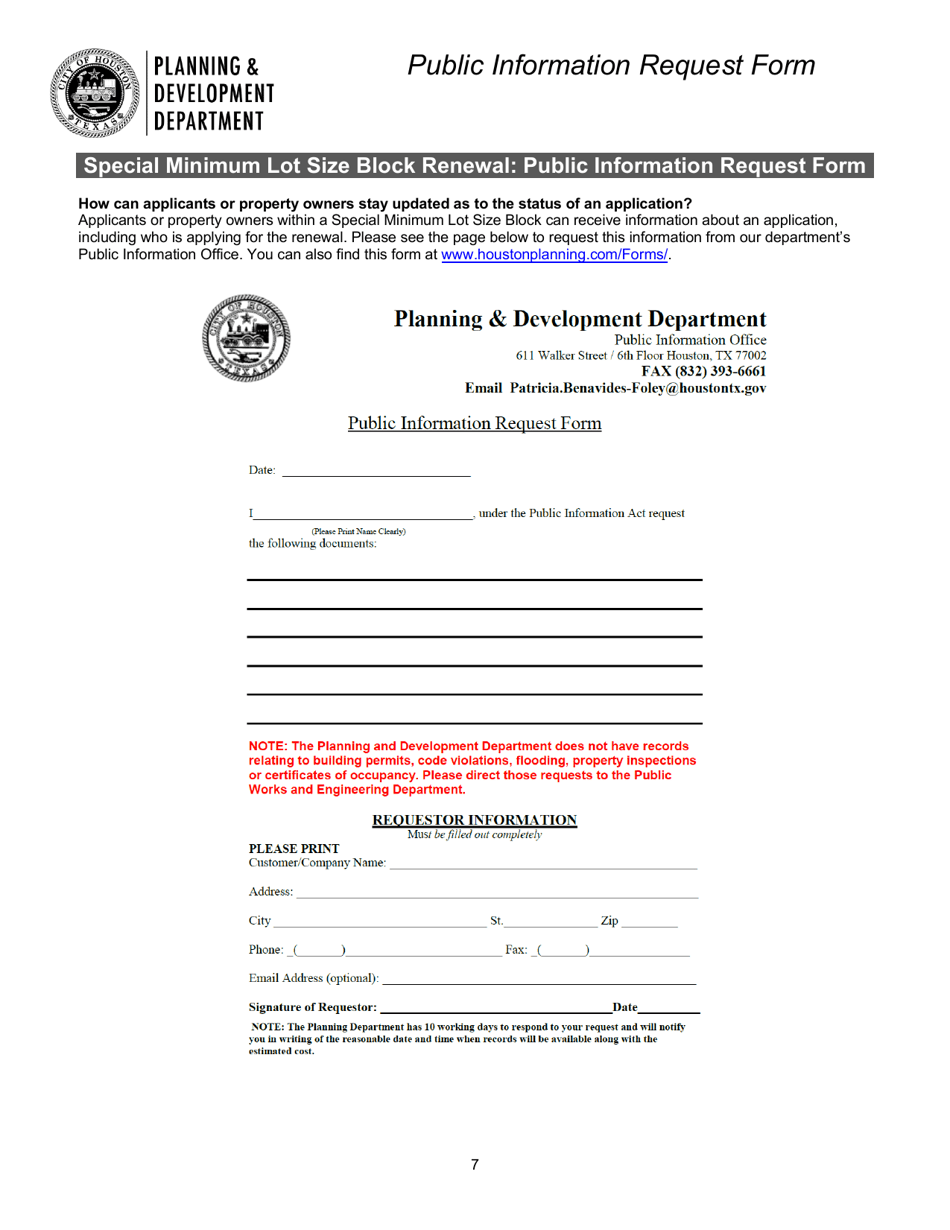 Special Minimum Lot Size Block (Smlsb) Renewal Application - City of Houston, Texas, Page 7