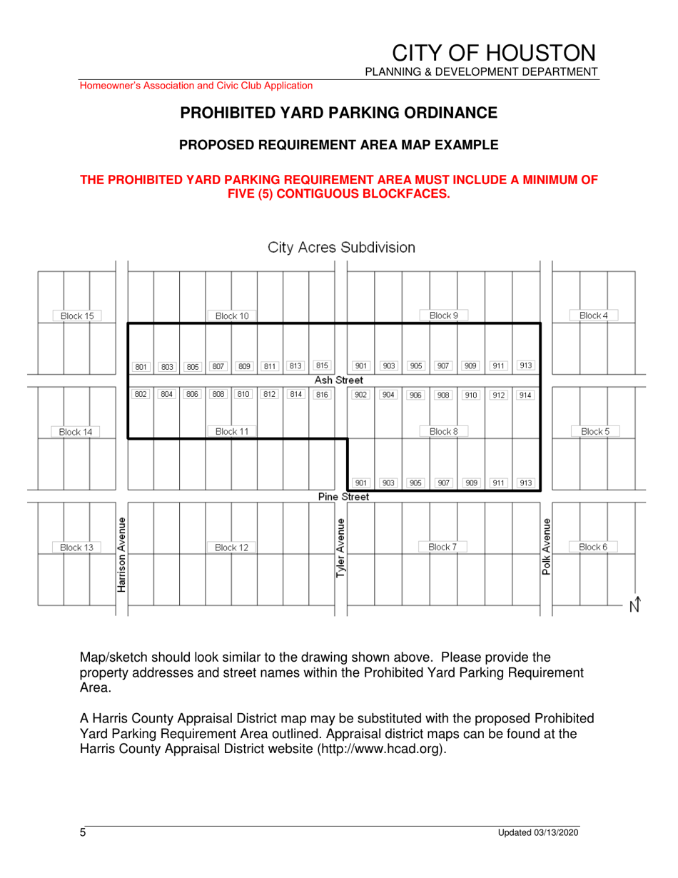 Prohibited Yard Parking Ordinance Application - Homeowners Association and Civic Club - City of Houston, Texas, Page 5