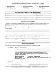 Document preview: Application to Vacate Civil Assessment - County of Alameda, California