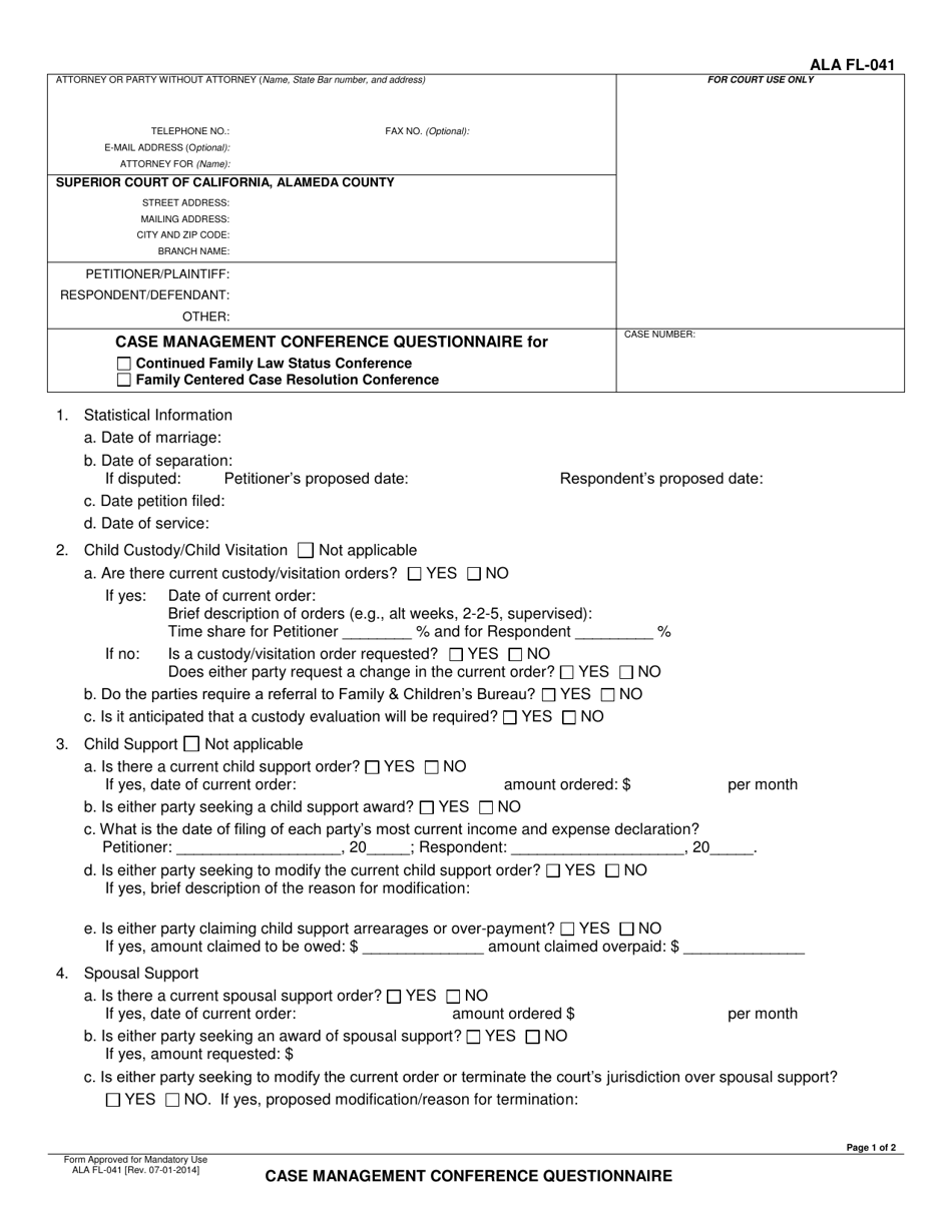 Form ALA FL041 Fill Out, Sign Online and Download Printable PDF