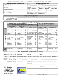 Document preview: Backflow Report Form - City of Davis, California