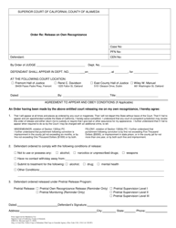 Document preview: Form CRM014 Order Re: Release on Own Recognizance - County of Alameda, California