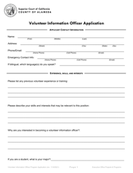 Document preview: Volunteer Information Officer Application - County of Alameda, California