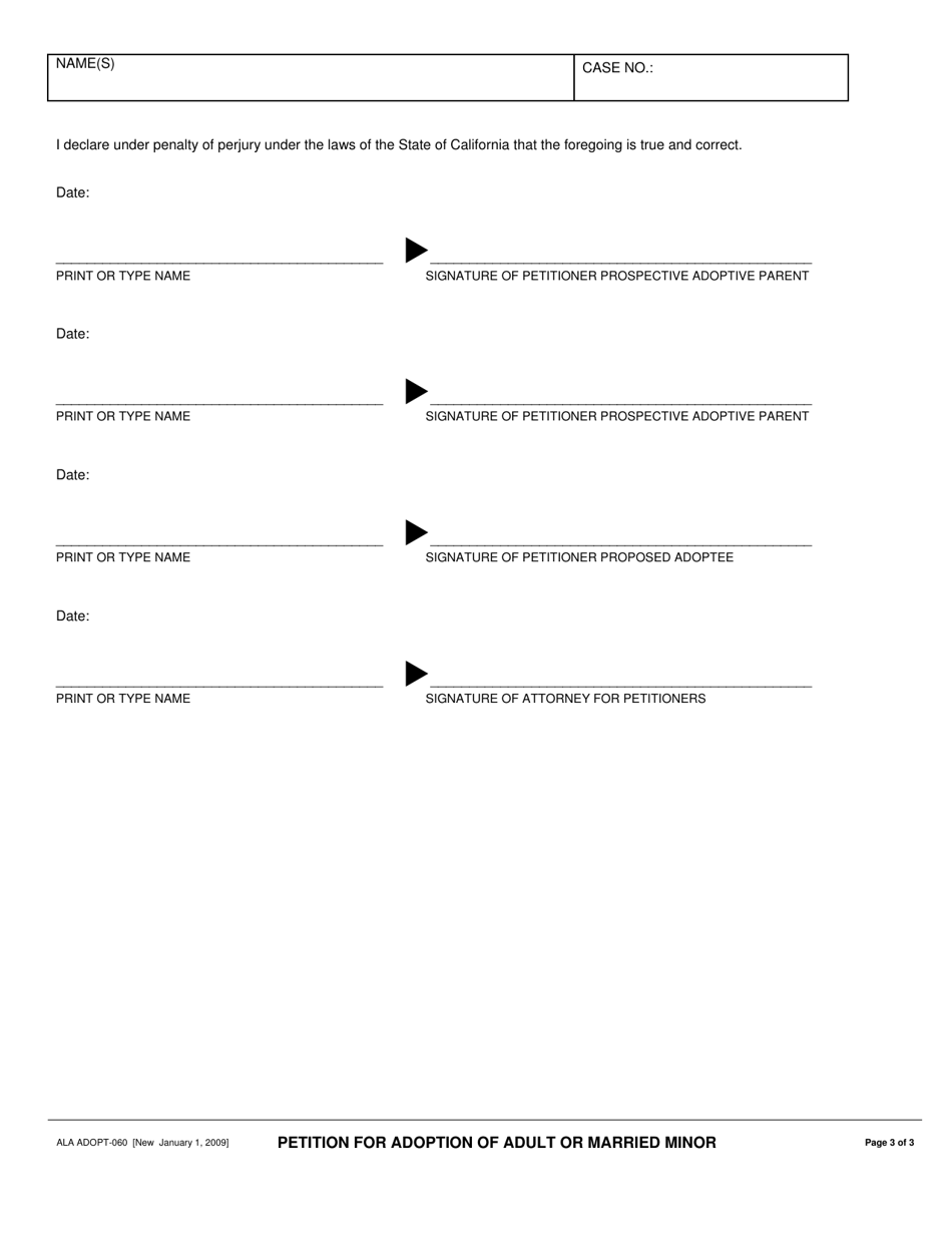 Form ALA ADOPT-060 Petition for Adoption of Adult or Married Minor - County of Alameda, California, Page 3
