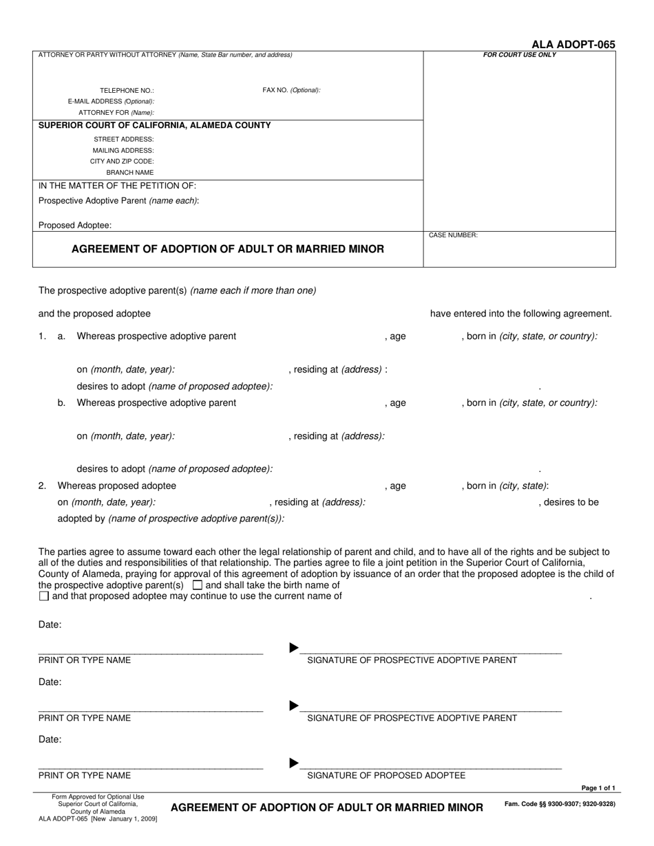 Form ALA ADOPT-065 Download Printable PDF or Fill Online Agreement of ...