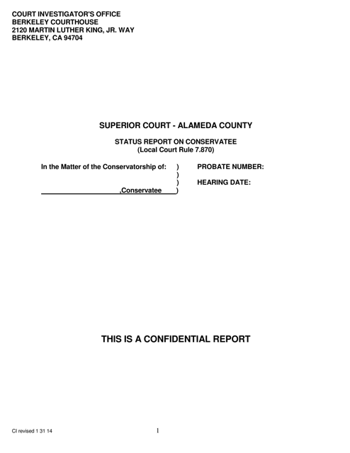 Status Report on Conservatee - County of Alameda, California Download Pdf