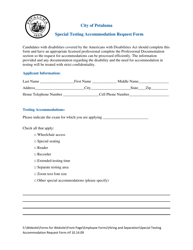 Document preview: Special Testing Accommodation Request Form - City of Petaluma, California