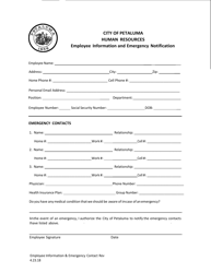 Document preview: Employee Information and Emergency Notification - City of Petaluma, California
