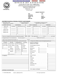 Document preview: Form 111-1009-144 Apartment/Household Personal Property Questionnaire - County of Alameda, California