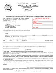 Form 111-1009-150 Builder&#039;s Claim for New Construction Exclusion From Supplemental Assessment - County of Alameda, California, Page 2