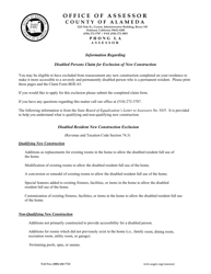 Form BOE-63 &quot;Disabled Persons Claim for Exclusion of New Construction for Occupied Dwelling&quot; - County of Alameda, California
