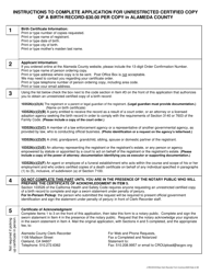 Application for Unrestricted Certified Copy of a Birth Certificate - County of Alameda, California