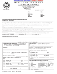Form 111-1009-042 &quot;Cost Questionnaire for Additions and Alterations - Commercial/Industrial&quot; - County of Alameda, California
