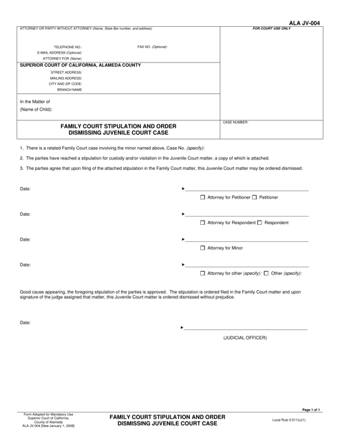 Form ALA JV-004  Printable Pdf
