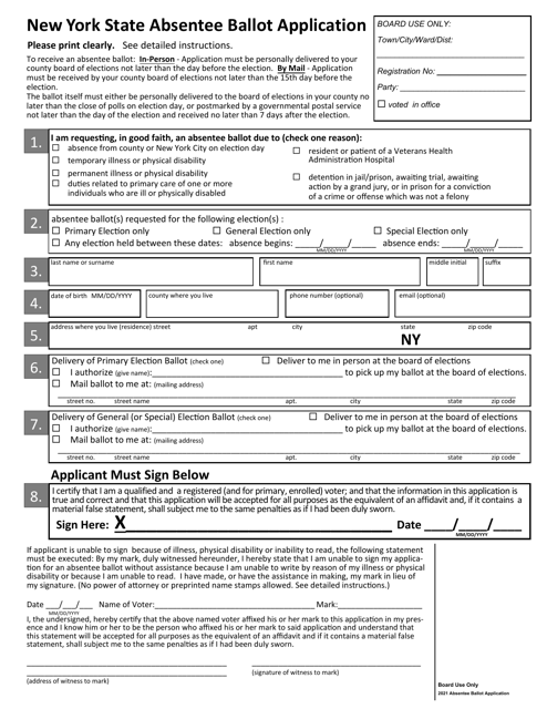 Document preview: New York State !bsentee Ballot Application - New York