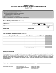 Document preview: Qualified Pre-tax Parking/Transit Commute Program Claim Form - Monroe County, New York