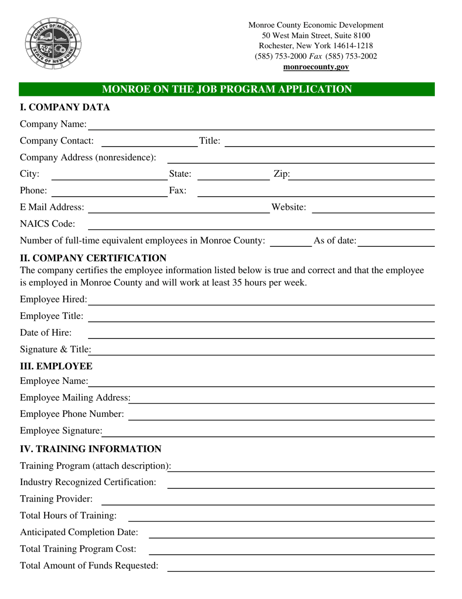Monroe County, New York Monroe on the Job Program Application Fill
