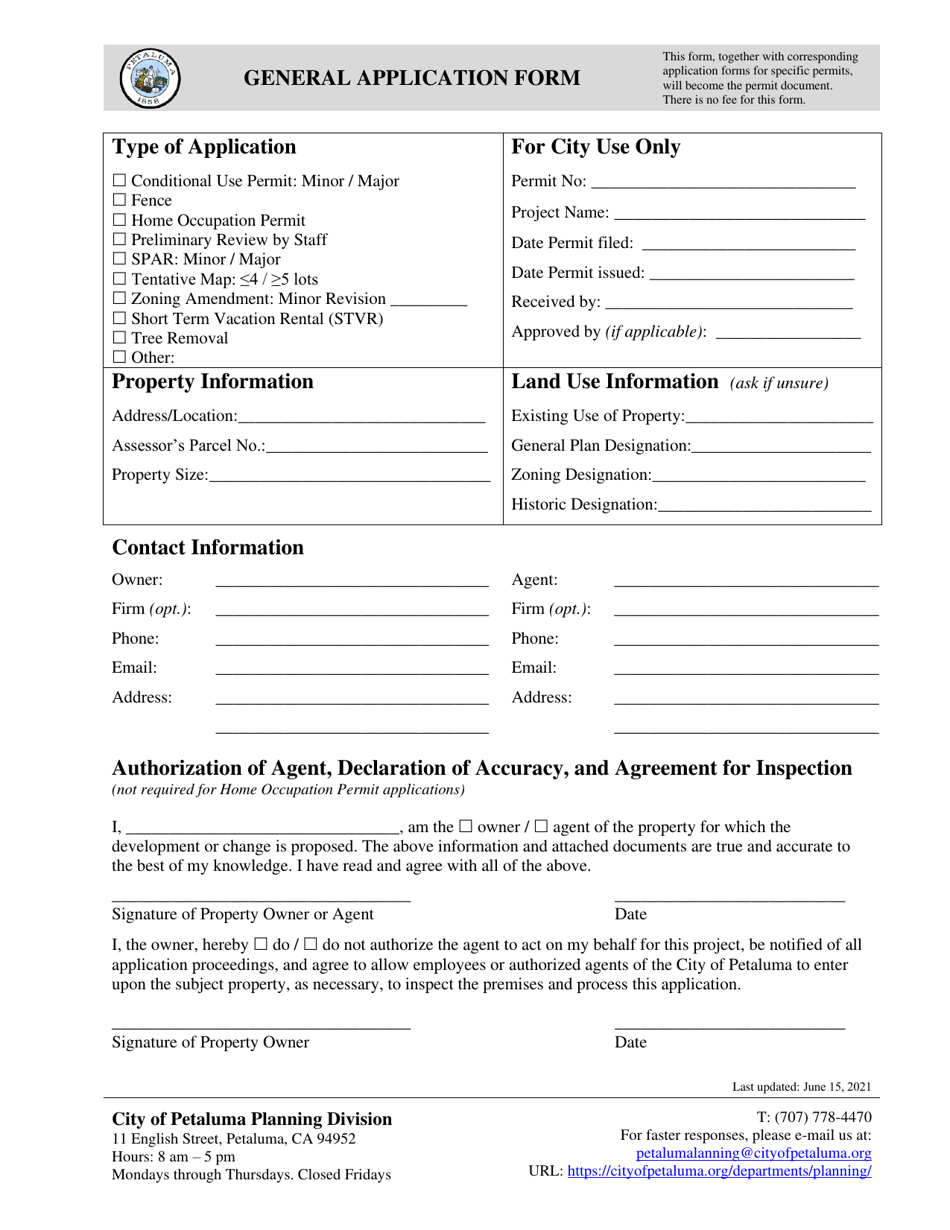 General Application Form - City of Petaluma, California, Page 1