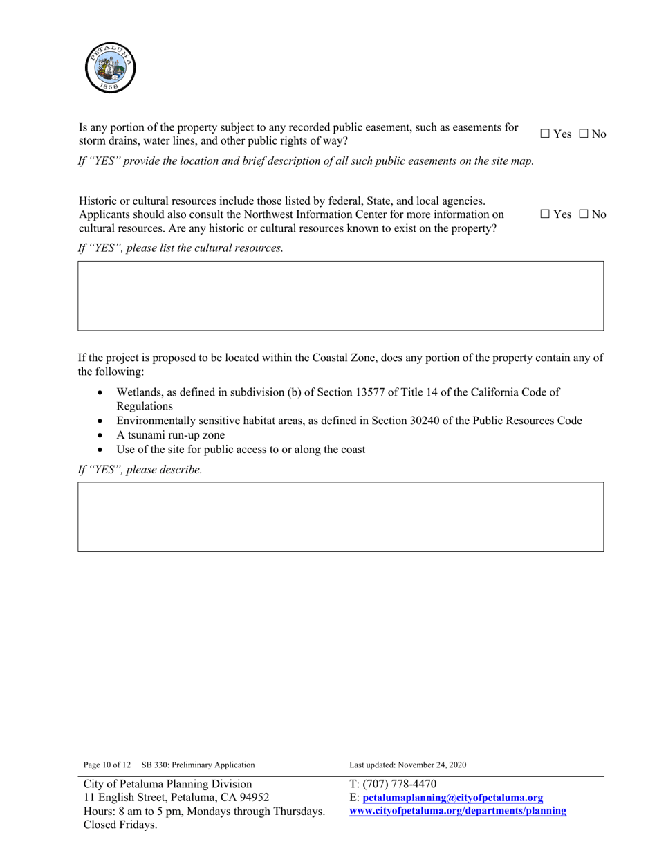 Sb-330 Preliminary Application - City of Petaluma, California, Page 10