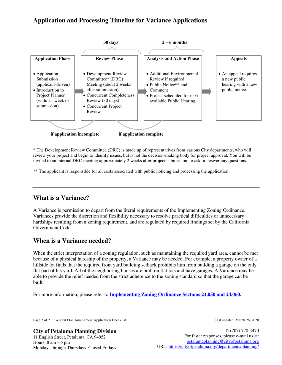 Variance Application Checklist - City of Petaluma, California, Page 2