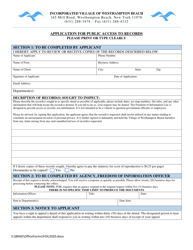 Document preview: Application for Public Access to Records - Incorporated Village of Westhampton Beach, New York