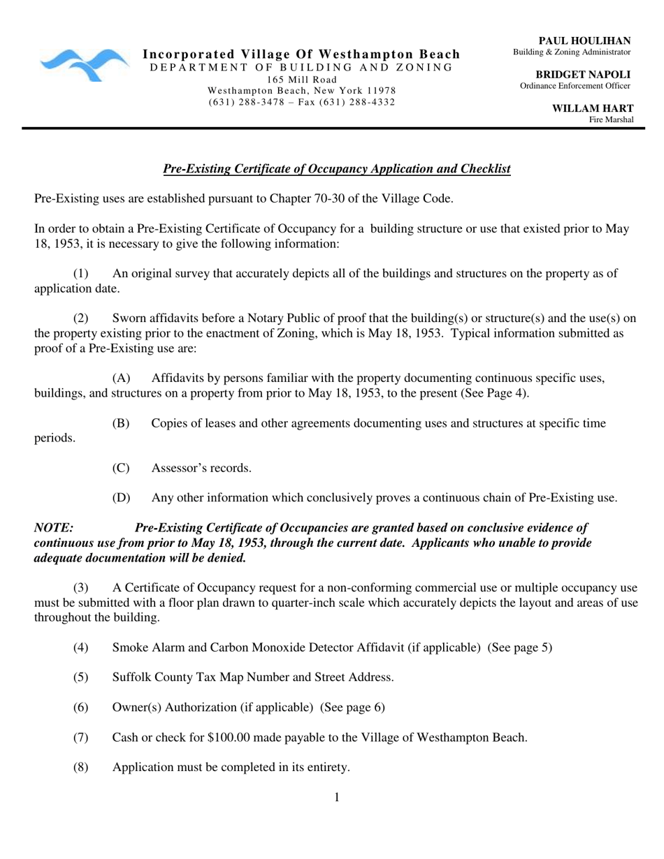 Incorporated Village of Westhampton Beach New York Pre existing