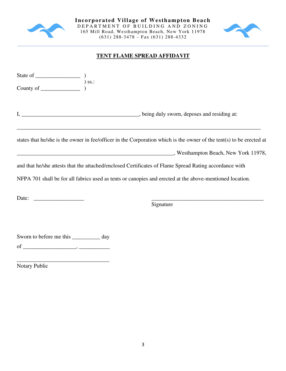 Tent Permit Application - Village of Westhampton Beach, New York, Page 3