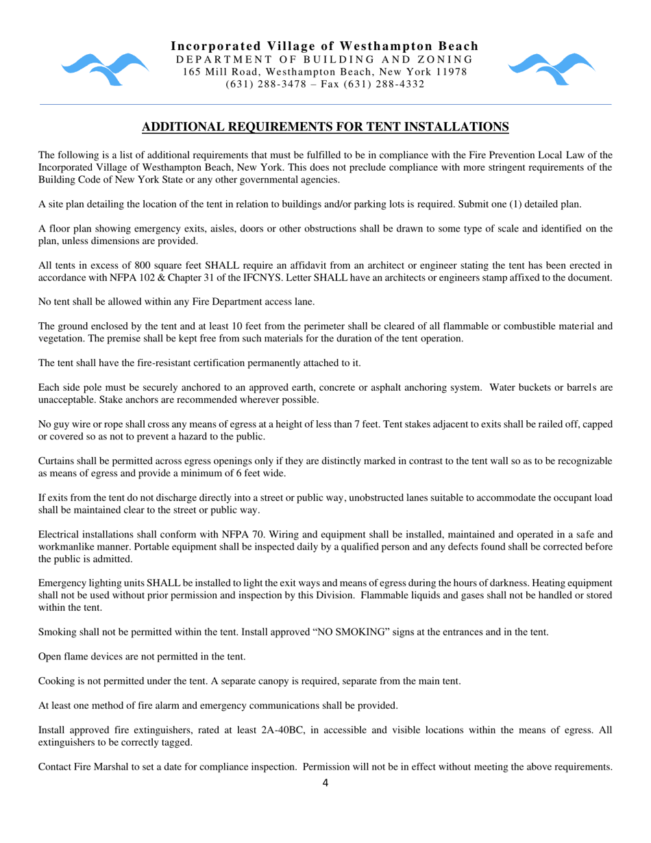 Tent Permit Application - Village of Westhampton Beach, New York, Page 4