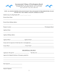 Updated Certificate of Occupancy Request Application - Village of Westhampton Beach, New York, Page 2