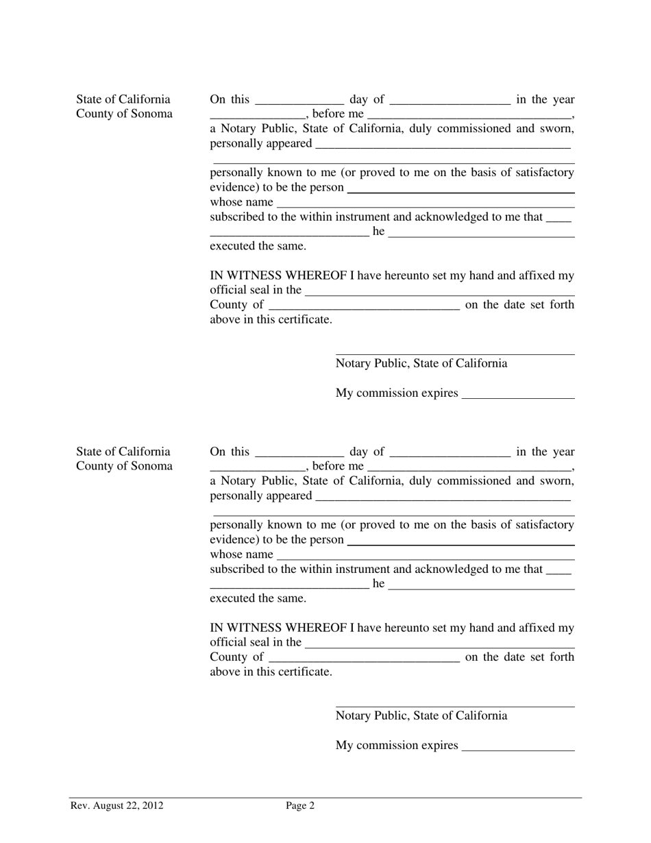 Notice of Lot Line Adjustment of Parcels of Real Property - City of Petaluma, California, Page 2