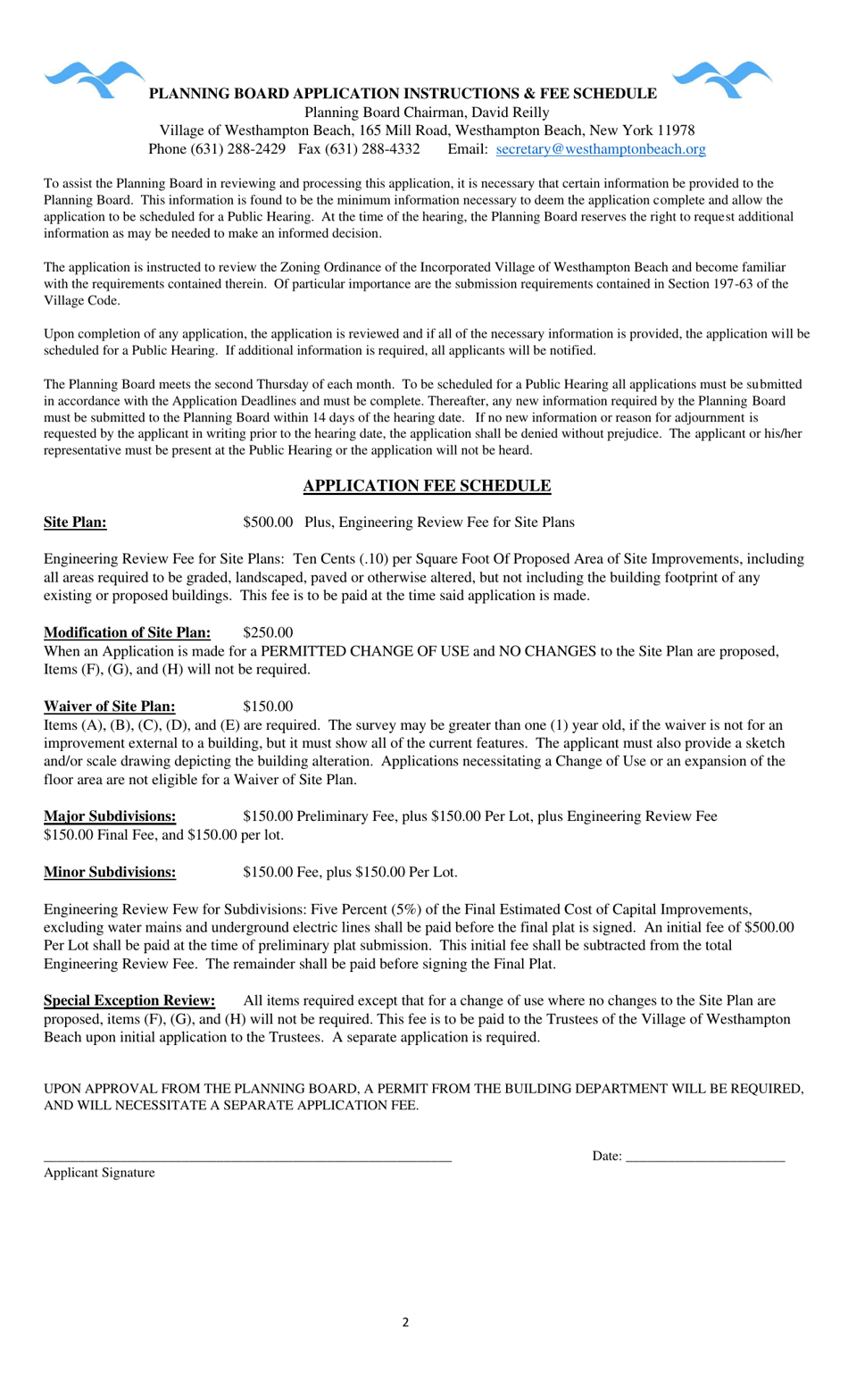 Planning Board Application - Village of Westhampton Beach, New York, Page 2