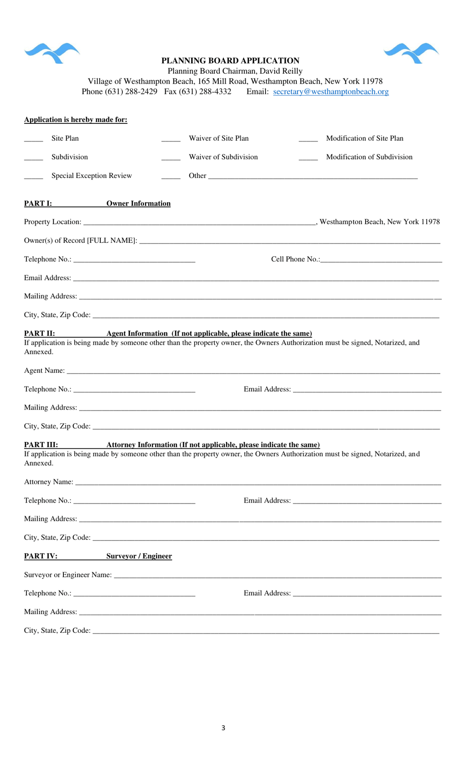 Planning Board Application - Village of Westhampton Beach, New York, Page 3