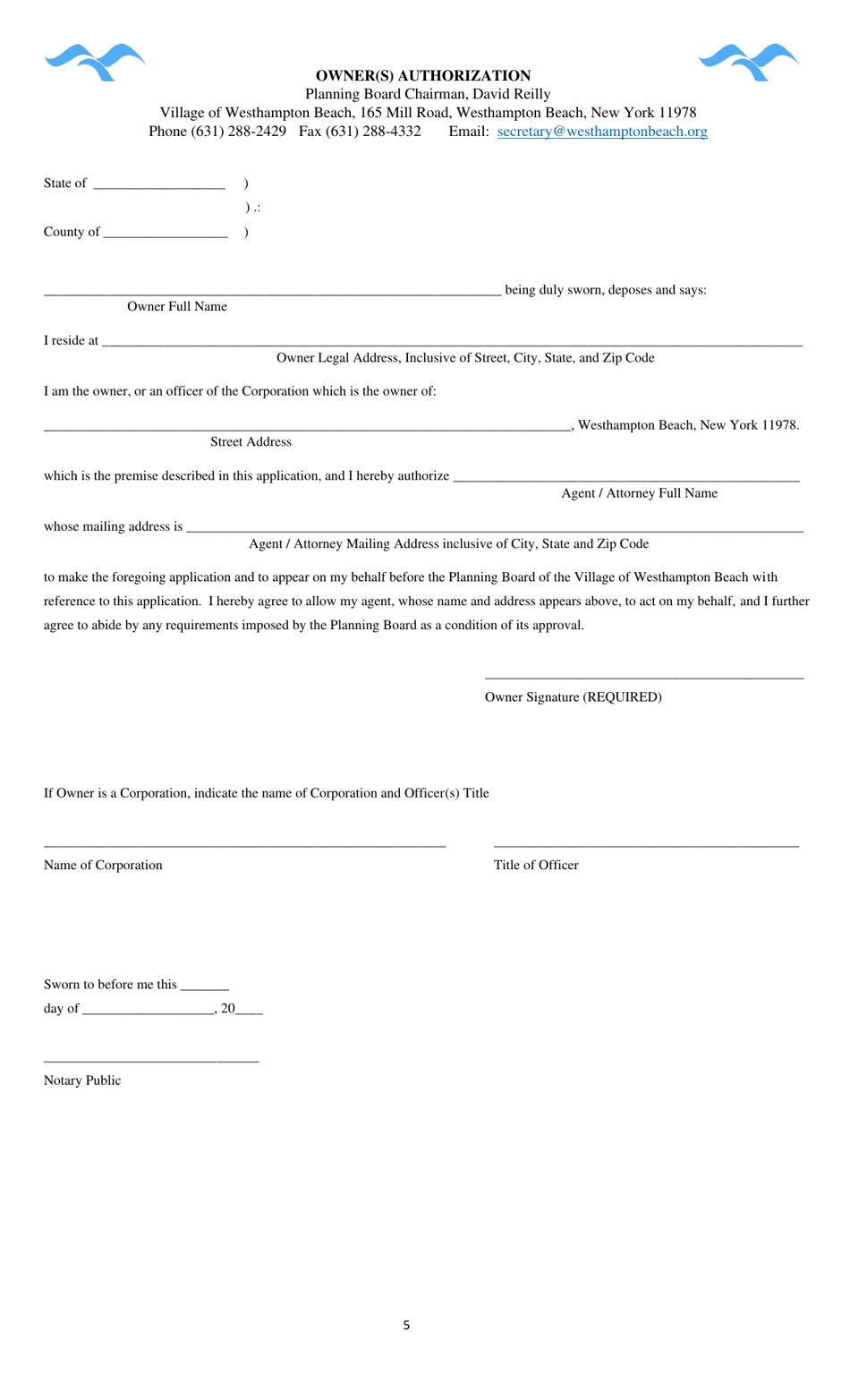 Planning Board Application - Village of Westhampton Beach, New York, Page 5