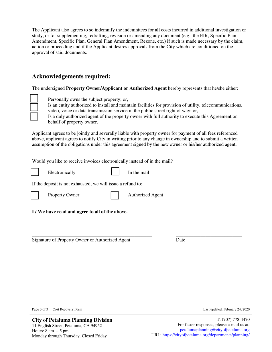Cost Recovery Form - City of Petaluma, California, Page 3