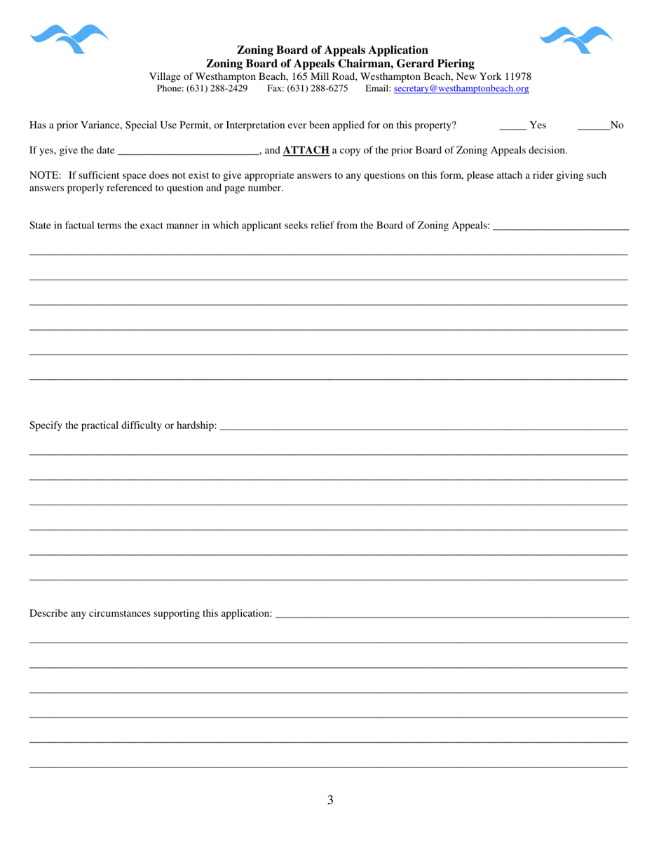 Zoning Board of Appeals Application - Village of Westhampton Beach, New York, Page 3
