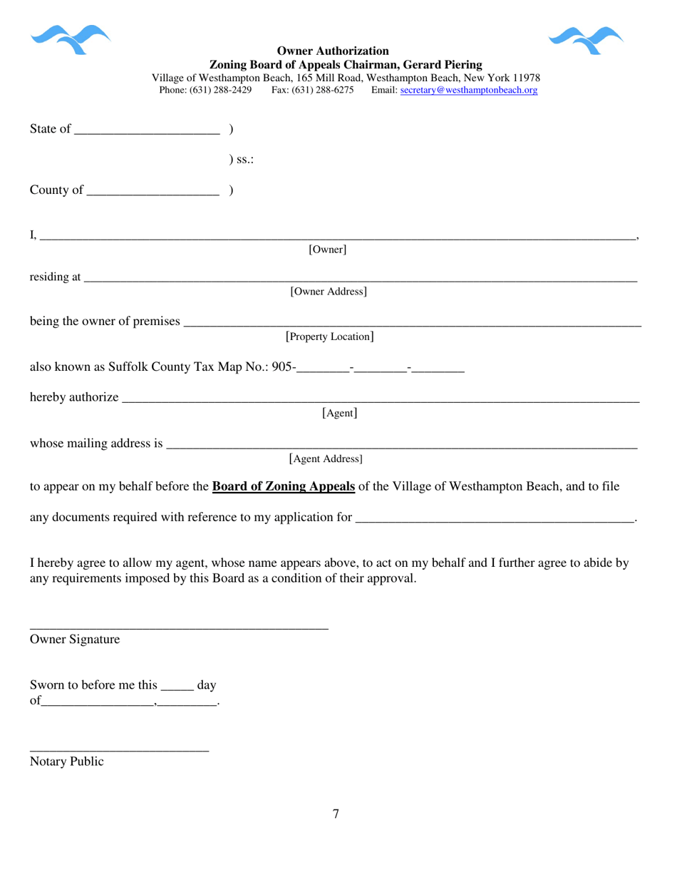 Zoning Board of Appeals Application - Village of Westhampton Beach, New York, Page 7