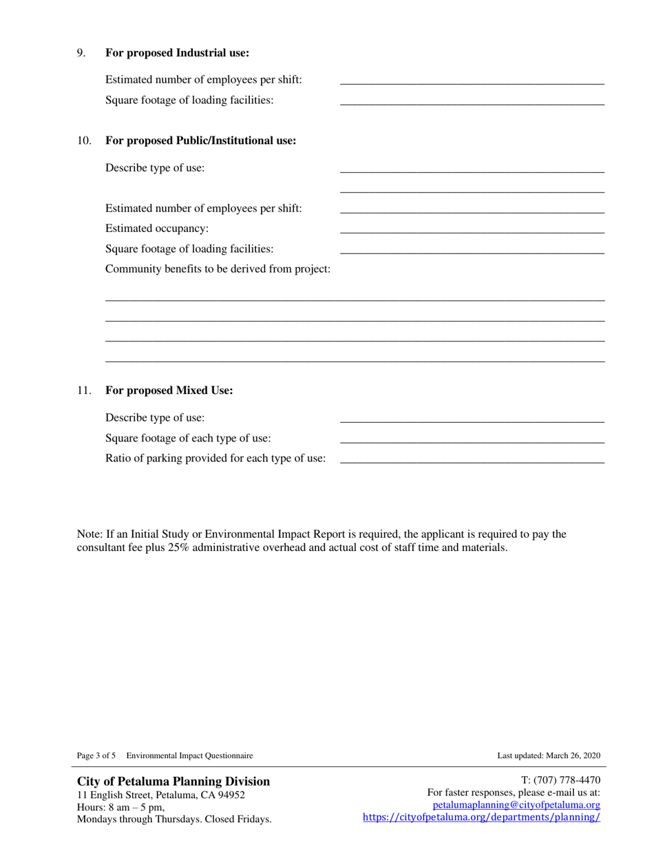 Environmental Impact Questionnaire - City of Petaluma, California, Page 3