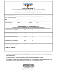Document preview: Temporary Street Use Request Form for Solicitation of Funds - City of Fort Worth, Texas