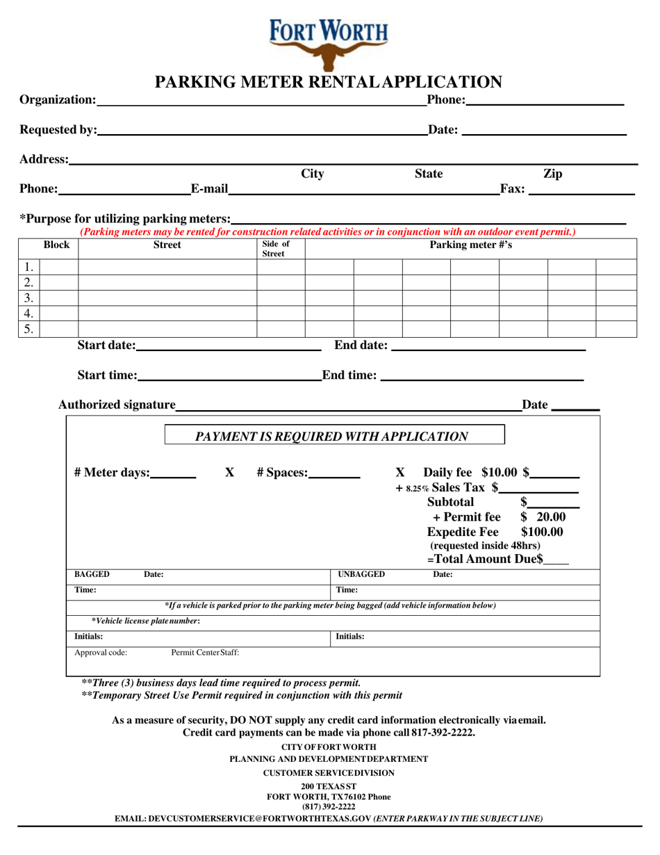 Parking Meter Rental Application - City of Fort Worth, Texas, Page 1